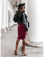 Spódnice - Ołówkowa welurowa spódnica SEDUCE - bordowa - miniaturka - grafika 1