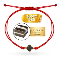 Bransoletki - BRANSOLETKA ZŁOTA 585 14K KONICZYNKA CZARNY SZNUREK REGULOWANA 12 20 CM - miniaturka - grafika 1