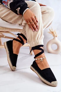Espadryle Wiązane Na Płaskiej Podeszwie Czarne Ismanne - Zazoo - Espadryle damskie - miniaturka - grafika 1