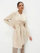 Płaszcze damskie - Mohito - Kremowy płaszcz z wiązaniem - beżowy - miniaturka - grafika 1