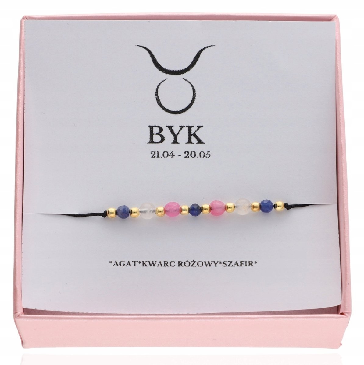 ZŁOTA bransoletka znak zodiaku BYK kamienie naturalne srebro 925