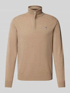 Sweter z dzianiny z wyhaftowanym logo model ‘SUPERFINE’ - Swetry męskie - miniaturka - grafika 1