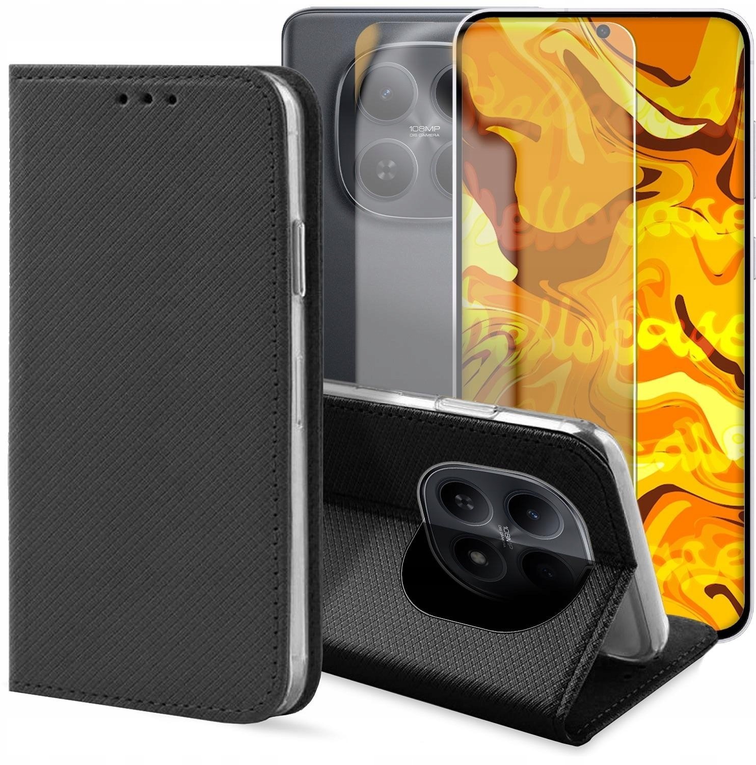 Hello Case Etui z Klapką Do Xiaomi Redmi Note 15 5G Czarne, Zamykane, Kabura Szkło