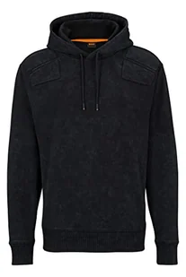 BOSS Męska bluza z kapturem Weozonehood Relaxed-Fit z bawełny z detalami w stylu wyścigowym, czarny (Black1), S - Bluzy męskie - miniaturka - grafika 1