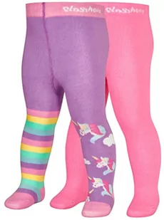 Playshoes Unisex dziecięce rajstopy z jednorożcem, zestaw 2 sztuk, fioletowe/różowe, normalne - Rajstopy - miniaturka - grafika 1