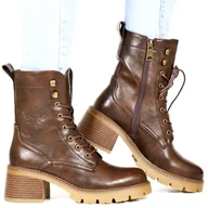 Botki damskie - DAMSKIE BOTKI NA OBCASIE WORKERY VINCEZA 89136 BRĄZOWE - miniaturka - grafika 1