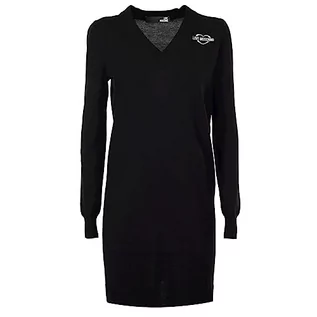 Sukienki - Love Moschino Damska sukienka z długim rękawem i emblematem w kształcie serca, czarny, 42 - grafika 1