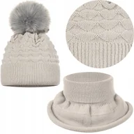 Czapki damskie - Komplet Dziecięcy Zimowy Ciepły Polar Jesień Czapka Komin 44/50 Beż Beżowy - miniaturka - grafika 1