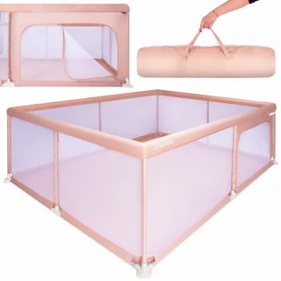 Duży Kojec Dziecięcy Łóżeczko Plac Zabaw Z Podłogą Suchy Basen 150X200 Różowy Sun Baby - Łóżeczka i kojce - miniaturka - grafika 1