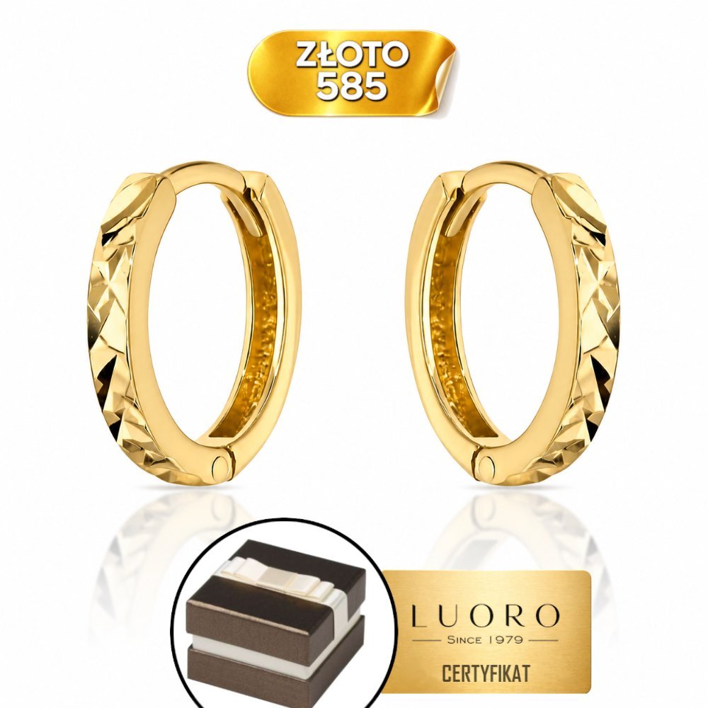 KOLCZYKI ZŁOTE 585 14K KÓŁECZKA DIAMENTOWANE KREOL ELEGANCKIE 1,6 CM