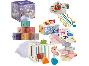 Zabawki Sensoryczne Miękkie klocki 6w1, Gryzak, Sensoryczna Wieża Karty Dla Dzieci - Gryzaki dla dzieci - miniaturka - grafika 1