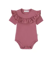 Body dla niemowląt - Body z falbanką, krótki rękaw kolor amarantowy - 86 - miniaturka - grafika 1