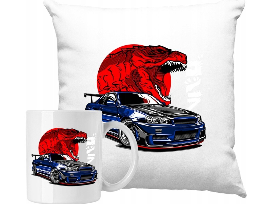 ZESTAW PODUSZKA + KUBEK Dino Auto Samochód Motoryzacja Pomysł Na Prezent