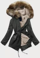 Kurtki damskie - ZIMOWA PARKA DAMSKA Z PODPINKĄ KHAKI-BRĄZ (B533-1107) - S'WEST - miniaturka - grafika 1