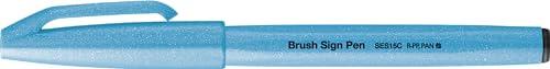 Pentel SES15C-FSX Brush Sign Pen neonowo-niebieski, długopis z końcówką z włókien, końcówka przypominająca pędzel, 10 sztuk