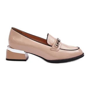 Vinceza Damskie Lakierowane Półbuty Na Niskim Obcasie Beżowe Albreide beżowy - Półbuty damskie - miniaturka - grafika 1