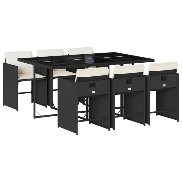 Zestaw mebli ogrodowych rattan PE, czarny, 165x106x73 cm, 6 krzeseł, kremo