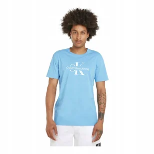 CALVIN KLEIN KOSZULKA MĘSKA T-SHIRT DISRUPTED OUTLINE NIEBIESKA r.L - Koszulki męskie - miniaturka - grafika 1