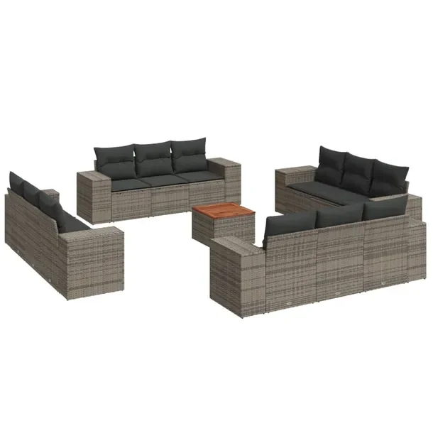 Zestaw mebli ogrodowych modułowych szary rattan PE, 55 x 62 x 69 cm