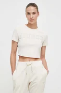Koszulki sportowe damskie - Guess t-shirt damski kolor beżowy - miniaturka - grafika 1