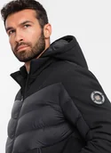 Kurtki męskie - Kurtka męska Ombre Pikowana męska kurtka z łączonych materiałów z wysokim kołnierzem czarna V1 OM-JALP-0172 L - miniaturka - grafika 1