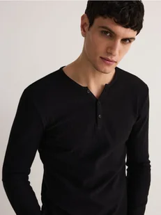 Reserved - Longsleeve slim fit w prążek - czarny - Koszulki męskie - miniaturka - grafika 1
