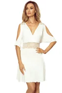 Bielizna nocna - Koszula nocna z krótkim rękawem i wycięciami na ramiona Bianca Eldar ecru XL - miniaturka - grafika 1