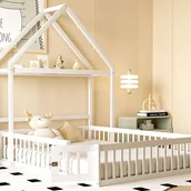 Łóżka dla dzieci i młodzieży - Łóżko dziecięce 140x200cm z litego drewna - z drążkiem na ubrania - Białe - miniaturka - grafika 1