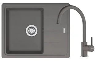Zestaw granitowy Franke Zlewozmywak Basis BFG 611-62 + Bateria Lina XL Kamienny szary - Zlewozmywaki z baterią - miniaturka - grafika 1