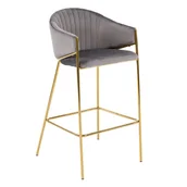 Taborety i hokery - Hoker Glamour BC-12 szary welur, przeszycia, złote nogi - miniaturka - grafika 1