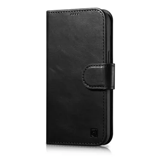 iCarer Oil Wax Wallet Case 2in1 etui iPhone 14 Pro skórzany pokrowiec z klapką Anti-RFID czarny (WMI14220722-BK) - Etui i futerały do telefonów - miniaturka - grafika 1