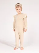 Pajacyki dla niemowląt - Dziewczęcy pajac falbanki i koronka beżowy Nicol,r.56 - miniaturka - grafika 1