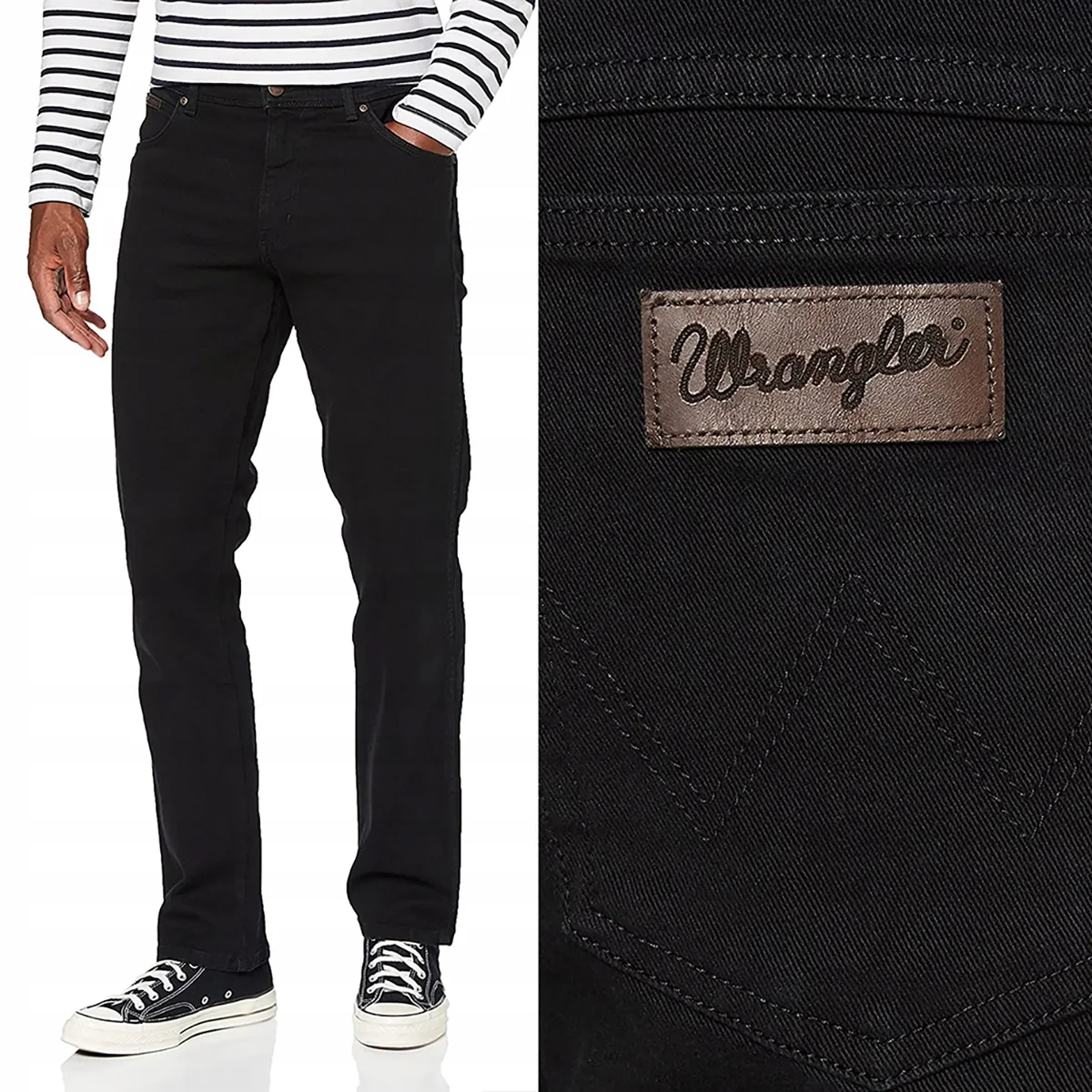Wrangler Texas Black Overdye klasyczne proste spodnie jeansowe W42 L32