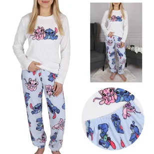DISNEY Andzia i Stitch polarowa piżama damska, ciepła, długi rękaw, biało-niebieska XS - Piżamy damskie - miniaturka - grafika 1