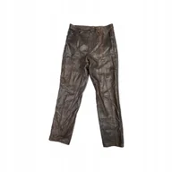 Legginsy - Skórzane spodnie damskie brązowe DKNY L - miniaturka - grafika 1