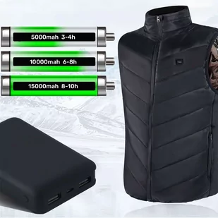 Kamizelka ogrzewana damska męska kurtka bezrękawnik USB pikowana podgrzewana elektryczna zimowa Unisex rozmiar XL czarna - Części i akcesoria do laptopów - miniaturka - grafika 3