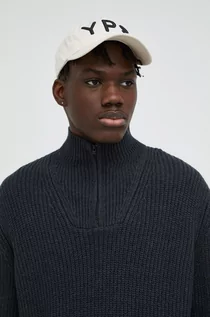 Swetry męskie - Wrangler sweter z domieszką wełny męski kolor szary ciepły z półgolfem - grafika 1
