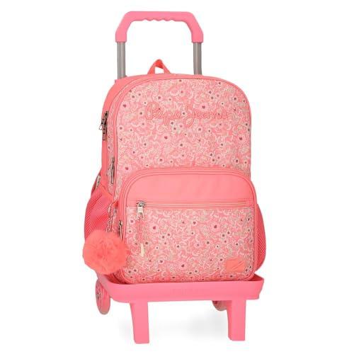 Pepe Jeans Nahid Plecak szkolny z podwójną komorą z wózkiem różowy 30x40x12 cm Poliester by Joumma Bags, Różowy kolor, 30x40x12 cms, Dwukomorowy plecak szkolny z wózkiem