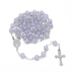 Klasyczny, ręcznie robiony, zielony różaniec, I Komunia Św., SREBRO 925, chalcedon 6mm, RĘKODZIEŁO - Różańce - miniaturka - grafika 1