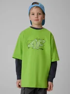 Koszulki dla chłopców - 4F T-shirt loose z nadrukiem chłopięcy - zielony 158/164 (12-14 lat) - miniaturka - grafika 1