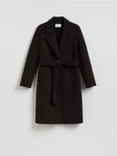 Płaszcze damskie - Reserved - Płaszcz z wiązanym paskiem - ciemnobrązowy - miniaturka - grafika 1