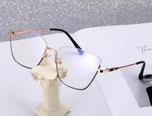 Damskie okulary półramki kocie zerówki do komputera BLUE LIGHT 25142 Złoty/Czarny - Okulary korekcyjne, oprawki, szkła - miniaturka - grafika 1