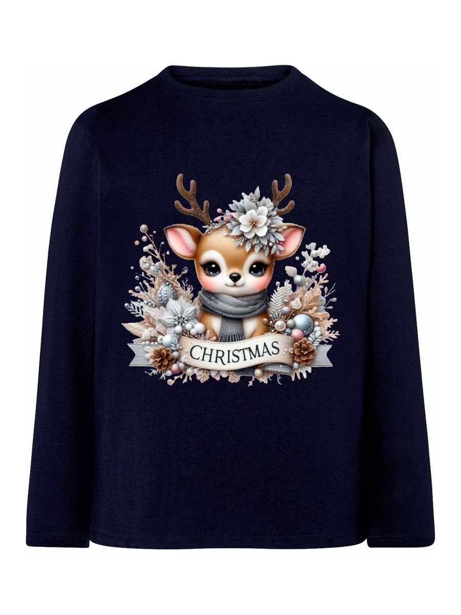 Dziecięca bluzka z nadrukiem długi rękaw Sarenka - Christmas granatowa Tup Tup