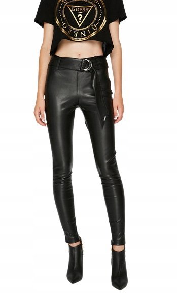 GUESS SPODNIE EKO SKÓRA CZARNE RURKI DAMSKIE XS NME