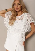 Bluzki damskie - Biała Koronkowa Bluzka w Stylu Boho Raspia - miniaturka - grafika 1