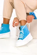 Trampki damskie - Niebieskie trampki na platformie wysokie sznurowane polska skóra Casu 3034-0 - miniaturka - grafika 1