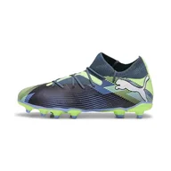 Piłka nożna - PUMA Unisex Future 7 Match Fg/Ag Jr buty piłkarskie dla dzieci, Gray Skies PUMA White Fizzy Apple, 29 EU - miniaturka - grafika 1