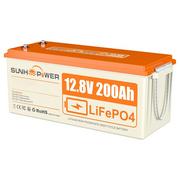 Bateria LiFePO4 SUNHOOPOWER 12V 200Ah, energia 2560Wh, wbudowany BMS 100A, maks. moc obciążenia 1280W, IP68