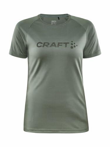 Craft CORE Essence Logo Tee | damska koszulka sportowa XL | Thyme | odzież sportowa dla kobiet z poliestru pochodzącego z recyklingu | zakrzywione szwy boczne | Quick Dry T-shirt damski | koszulka