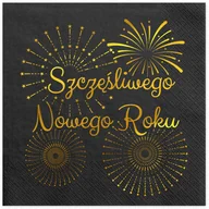 Dekoracje i nakrycia stołu na imprezę - Serwetki czarne "Szczęśliwego Nowego Roku" 12 szt. - miniaturka - grafika 1